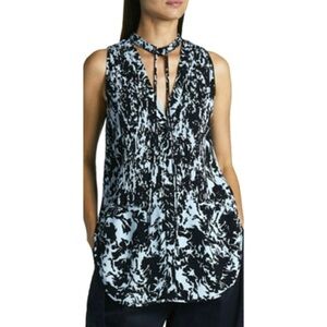 NWT PROENZA SCHOULER WHITE LABEL | Printed Sleeveless Pintuck Georgette Top Sz 4